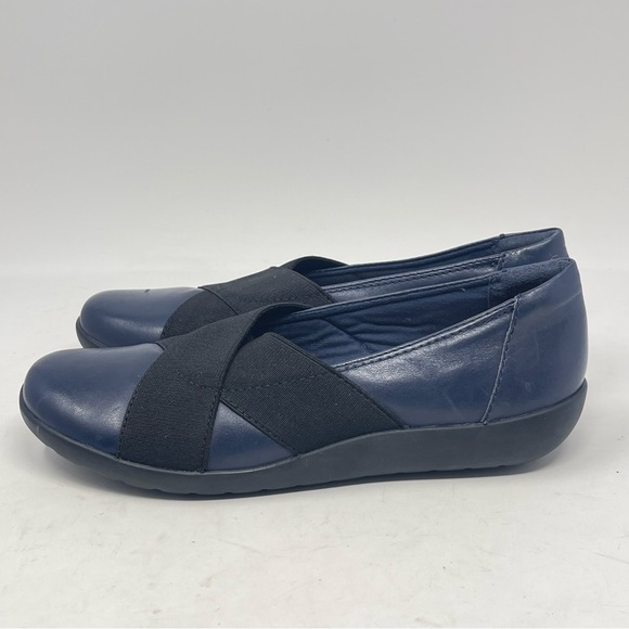 Clarks Medora Jem Shoes Womens 7.5 Blue Leather Slip On Comfort Casual Office - Picture 2 of 12